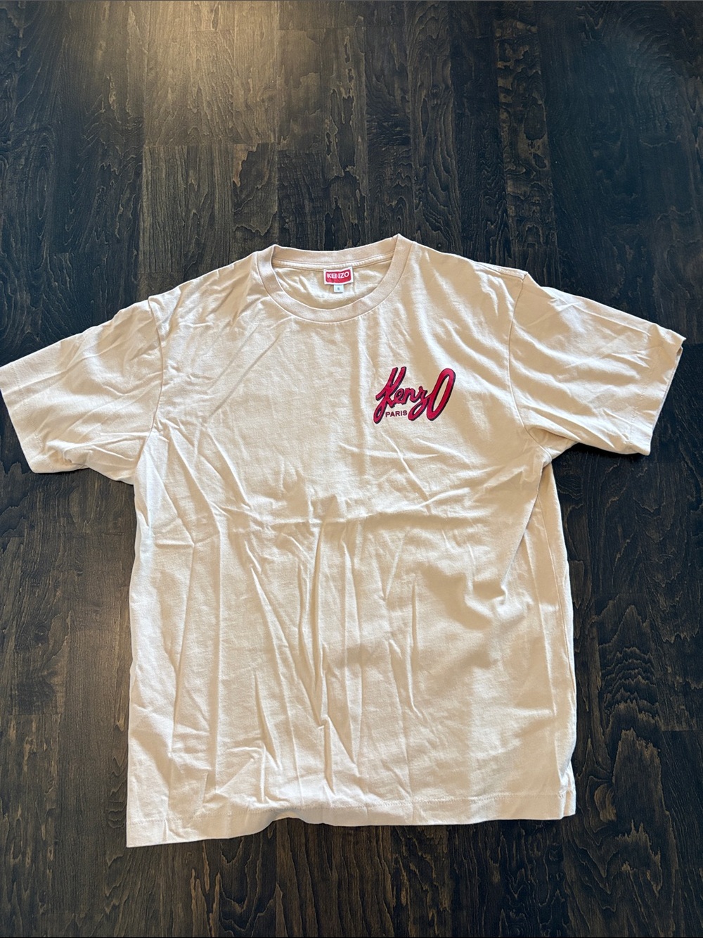 Kenzo Mens Tan Tee with Red Script Logo